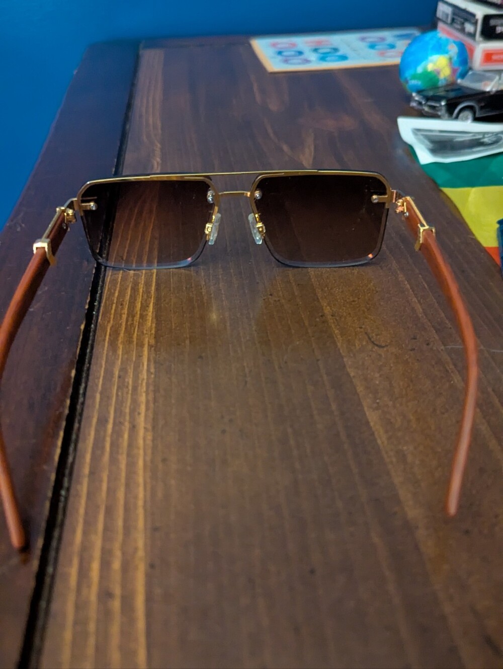 Rimless Rectangular Sunglasses with Gradient Brown Lenses - Picture 3 of 5